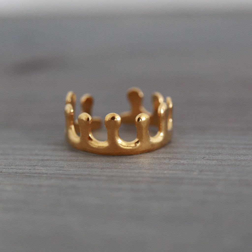 Crown Style Wide Cuff Ring 18k Gold Plated Stainless Steel